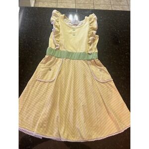Serendipity Shrimp And Grits Kids Dress Sz 10 Yellow Knit Cotton Green Spring‎
